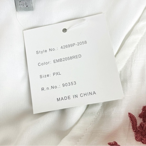 J Gee Red Floral Embroidered White Smocked Waist Tiered Dress Size XLP - Picture 8 of 8